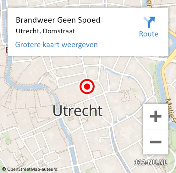 Locatie op kaart van de 112 melding: Brandweer Geen Spoed Naar Utrecht, Domstraat op 12 maart 2021 18:54
