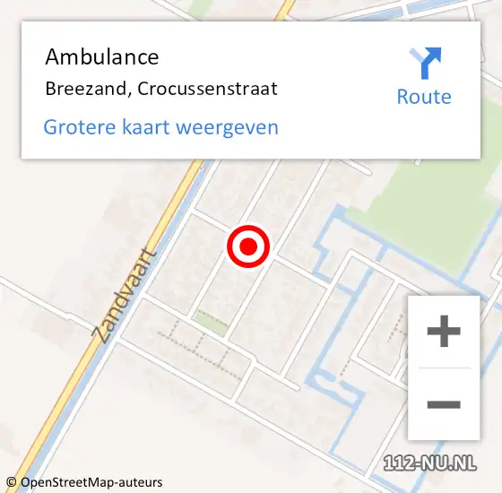 Locatie op kaart van de 112 melding: Ambulance Breezand, Crocussenstraat op 12 maart 2021 20:46