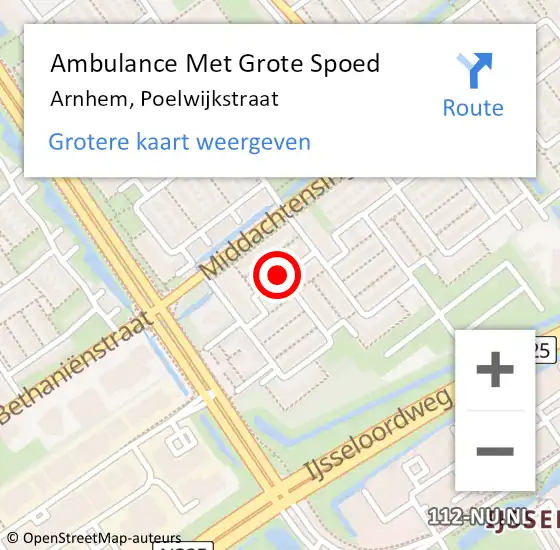 Locatie op kaart van de 112 melding: Ambulance Met Grote Spoed Naar Arnhem, Poelwijkstraat op 12 maart 2021 21:31