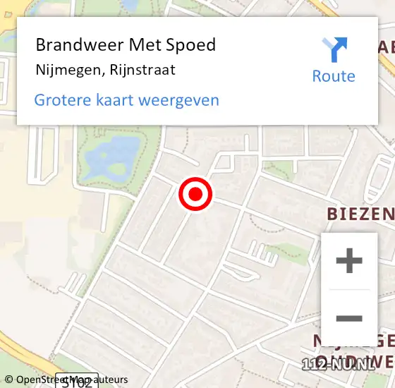 Locatie op kaart van de 112 melding: Brandweer Met Spoed Naar Nijmegen, Rijnstraat op 12 maart 2021 23:31