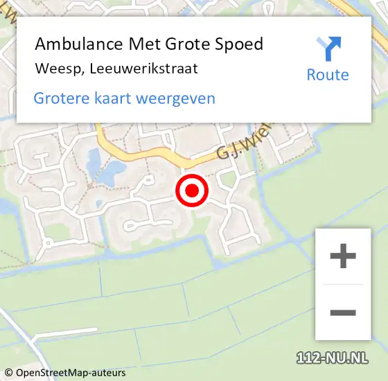 Locatie op kaart van de 112 melding: Ambulance Met Grote Spoed Naar Weesp, Leeuwerikstraat op 4 juni 2014 17:01