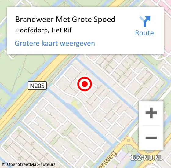 Locatie op kaart van de 112 melding: Brandweer Met Grote Spoed Naar Hoofddorp, Het Rif op 13 maart 2021 05:42