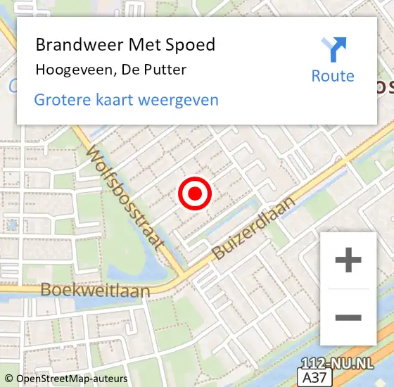 Locatie op kaart van de 112 melding: Brandweer Met Spoed Naar Hoogeveen, De Putter op 13 maart 2021 08:09