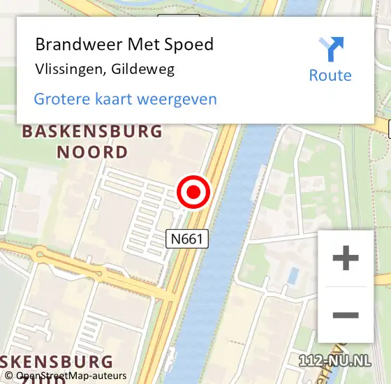 Locatie op kaart van de 112 melding: Brandweer Met Spoed Naar Vlissingen, Gildeweg op 13 maart 2021 10:52