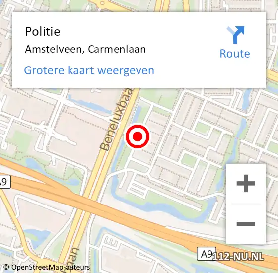 Locatie op kaart van de 112 melding: Politie Amstelveen, Carmenlaan op 4 juni 2014 17:46