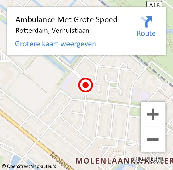 Locatie op kaart van de 112 melding: Ambulance Met Grote Spoed Naar Rotterdam, Verhulstlaan op 13 maart 2021 14:17