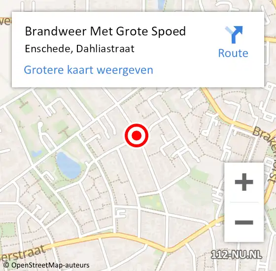 Locatie op kaart van de 112 melding: Brandweer Met Grote Spoed Naar Enschede, Dahliastraat op 13 maart 2021 14:38