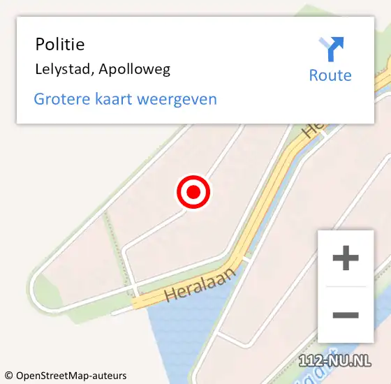 Locatie op kaart van de 112 melding: Politie Lelystad, Apolloweg op 13 maart 2021 15:02