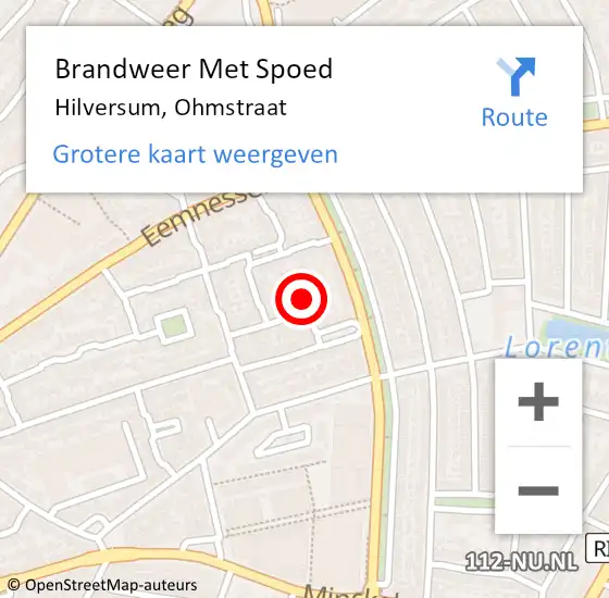 Locatie op kaart van de 112 melding: Brandweer Met Spoed Naar Hilversum, Ohmstraat op 13 maart 2021 15:17