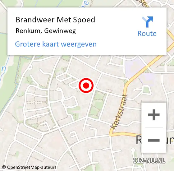 Locatie op kaart van de 112 melding: Brandweer Met Spoed Naar Renkum, Gewinweg op 13 maart 2021 16:01