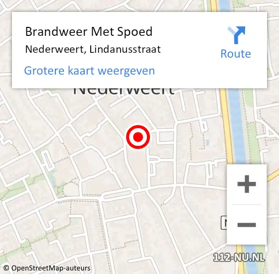 Locatie op kaart van de 112 melding: Brandweer Met Spoed Naar Nederweert, Lindanusstraat op 13 maart 2021 16:40