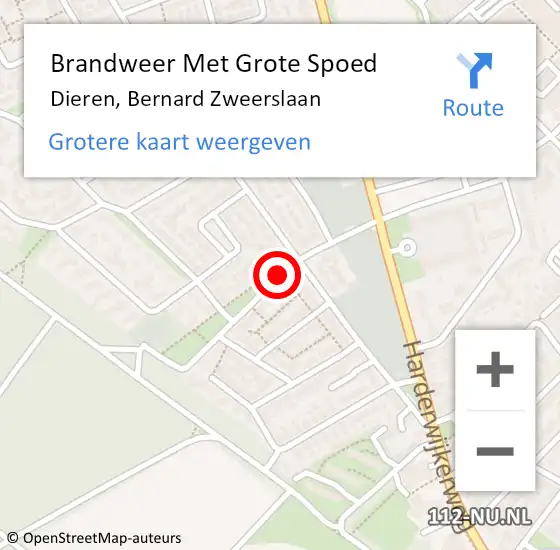 Locatie op kaart van de 112 melding: Brandweer Met Grote Spoed Naar Dieren, Bernard Zweerslaan op 13 maart 2021 16:54