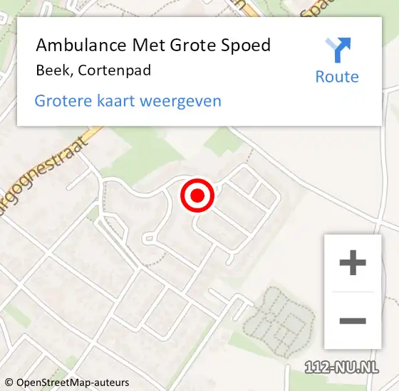 Locatie op kaart van de 112 melding: Ambulance Met Grote Spoed Naar Beek, Cortenpad op 4 juni 2014 18:17