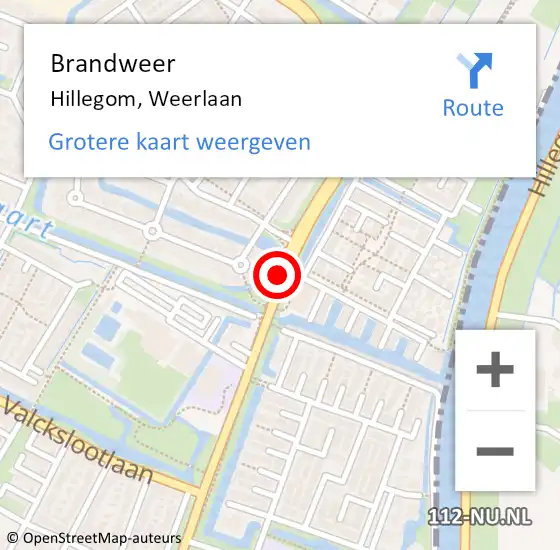 Locatie op kaart van de 112 melding: Brandweer Hillegom, Weerlaan op 13 maart 2021 17:13