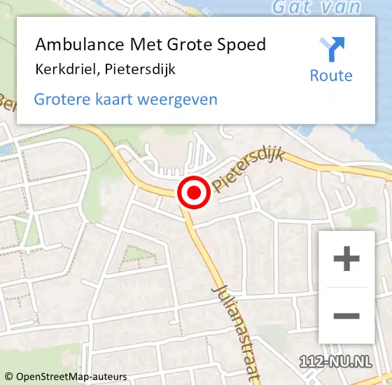 Locatie op kaart van de 112 melding: Ambulance Met Grote Spoed Naar Kerkdriel, Pietersdijk op 13 maart 2021 18:39
