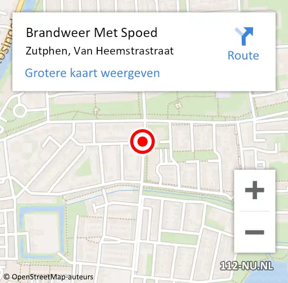 Locatie op kaart van de 112 melding: Brandweer Met Spoed Naar Zutphen, Van Heemstrastraat op 13 maart 2021 22:35