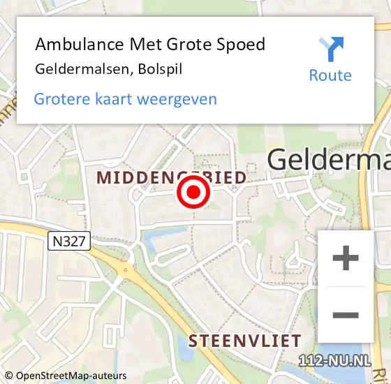 Locatie op kaart van de 112 melding: Ambulance Met Grote Spoed Naar Geldermalsen, Bolspil op 13 maart 2021 23:42