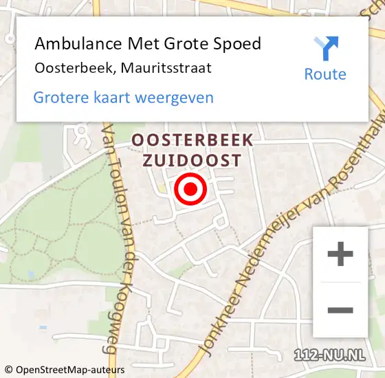 Locatie op kaart van de 112 melding: Ambulance Met Grote Spoed Naar Oosterbeek, Mauritsstraat op 14 maart 2021 00:53