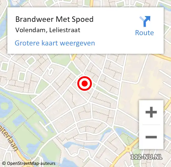 Locatie op kaart van de 112 melding: Brandweer Met Spoed Naar Volendam, Leliestraat op 14 maart 2021 01:53