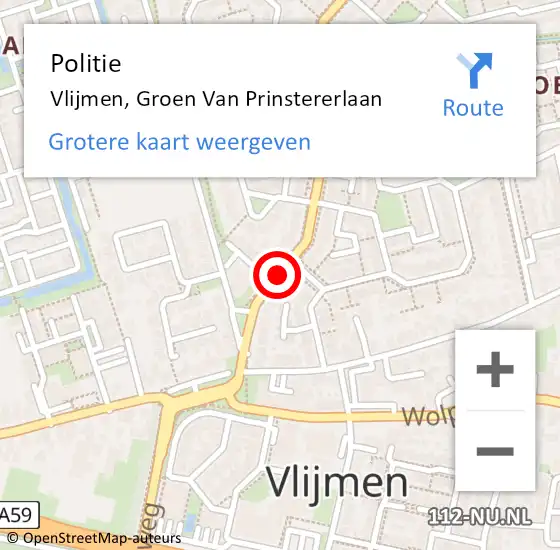 Locatie op kaart van de 112 melding: Politie Vlijmen, Groen van Prinstererlaan op 14 maart 2021 02:42