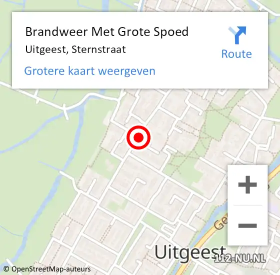 Locatie op kaart van de 112 melding: Brandweer Met Grote Spoed Naar Uitgeest, Sternstraat op 14 maart 2021 07:30