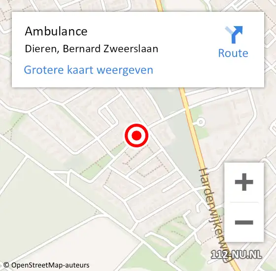 Locatie op kaart van de 112 melding: Ambulance Dieren, Bernard Zweerslaan op 14 maart 2021 10:02