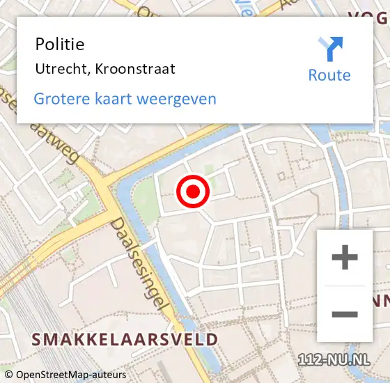 Locatie op kaart van de 112 melding: Politie Utrecht, Kroonstraat op 14 maart 2021 11:22