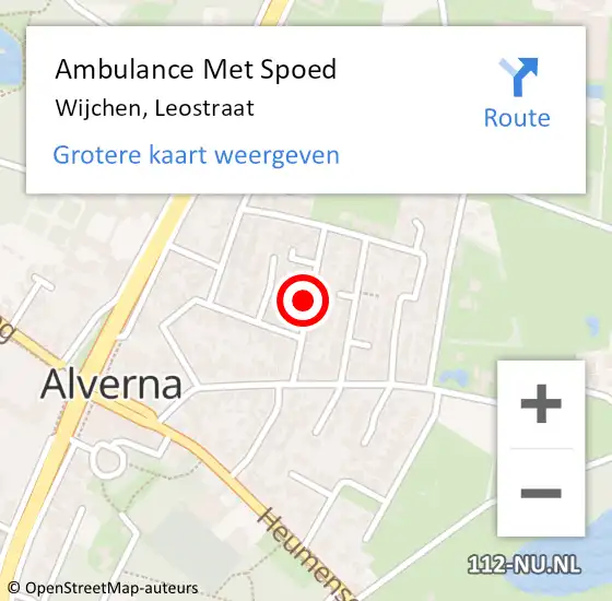 Locatie op kaart van de 112 melding: Ambulance Met Spoed Naar Wijchen, Leostraat op 14 maart 2021 13:15