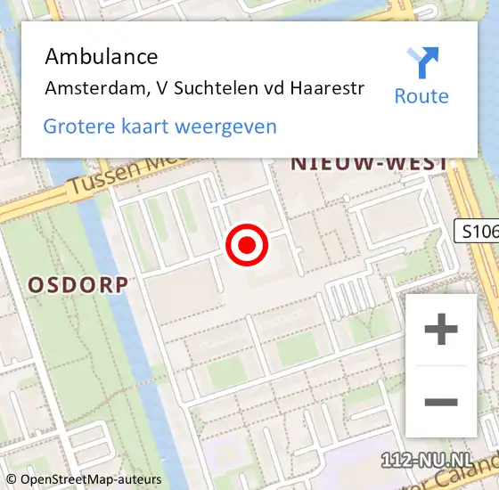 Locatie op kaart van de 112 melding: Ambulance Amsterdam, V Suchtelen vd Haarestr op 14 maart 2021 14:37