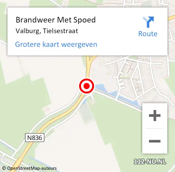 Locatie op kaart van de 112 melding: Brandweer Met Spoed Naar Valburg, Tielsestraat op 14 maart 2021 16:04