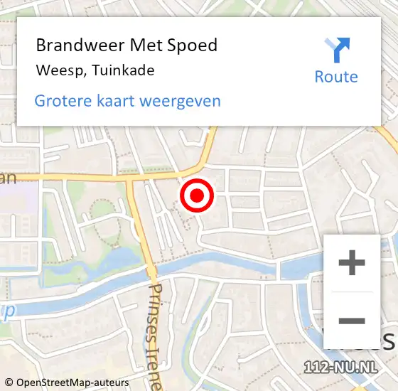 Locatie op kaart van de 112 melding: Brandweer Met Spoed Naar Weesp, Tuinkade op 14 maart 2021 18:53