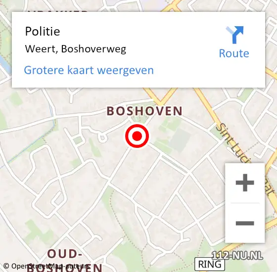 Locatie op kaart van de 112 melding: Politie Weert, Boshoverweg op 14 maart 2021 21:41