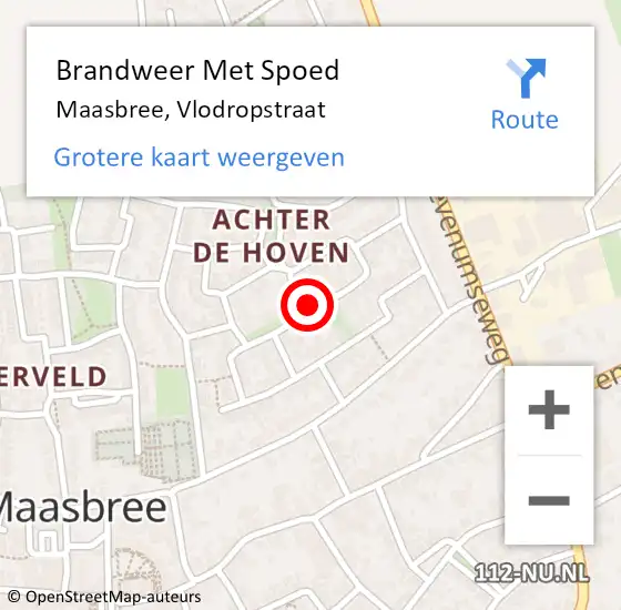 Locatie op kaart van de 112 melding: Brandweer Met Spoed Naar Maasbree, Vlodropstraat op 15 maart 2021 00:37