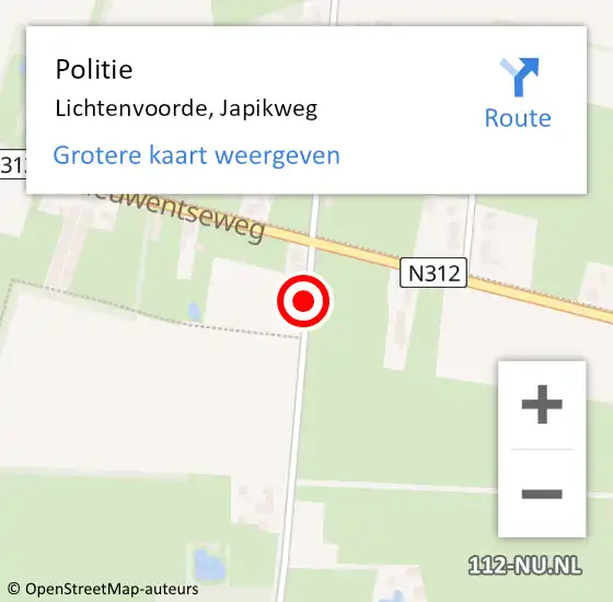 Locatie op kaart van de 112 melding: Politie Lichtenvoorde, Japikweg op 15 maart 2021 07:17