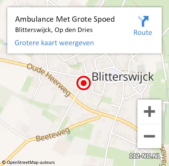 Locatie op kaart van de 112 melding: Ambulance Met Grote Spoed Naar Blitterswijck, Op den Dries op 4 juni 2014 21:41