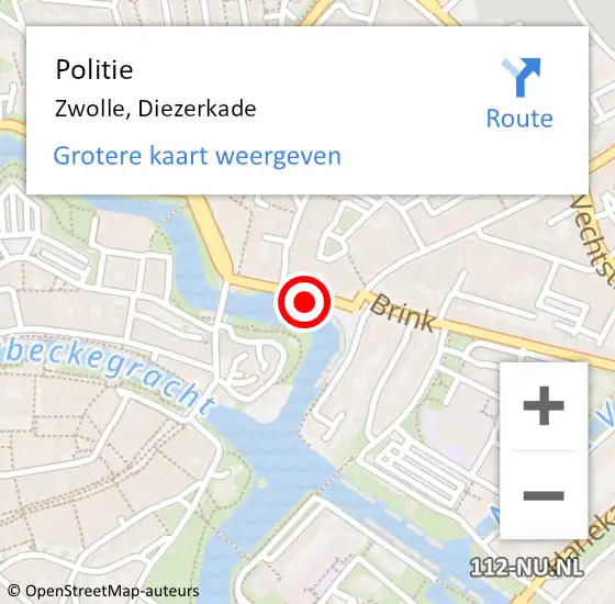 Locatie op kaart van de 112 melding: Politie Zwolle, Diezerkade op 15 maart 2021 09:45