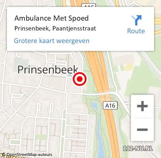 Locatie op kaart van de 112 melding: Ambulance Met Spoed Naar Prinsenbeek, Paantjensstraat op 4 juni 2014 21:48