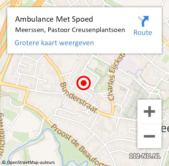 Locatie op kaart van de 112 melding: Ambulance Met Spoed Naar Meerssen, Pastoor Creusenplantsoen op 15 maart 2021 10:19