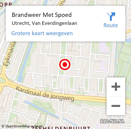 Locatie op kaart van de 112 melding: Brandweer Met Spoed Naar Utrecht, Van Everdingenlaan op 15 maart 2021 11:14