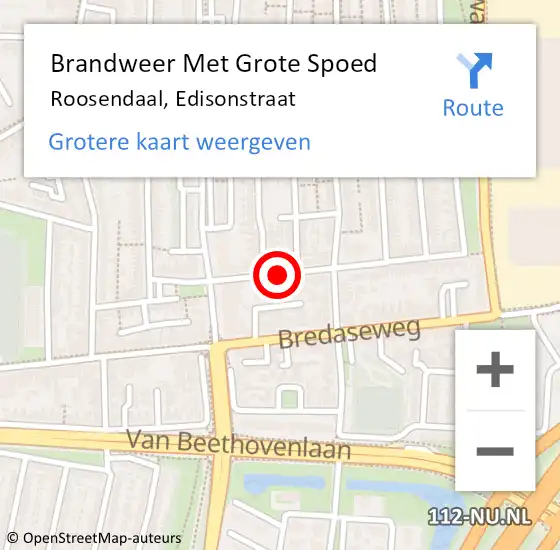 Locatie op kaart van de 112 melding: Brandweer Met Grote Spoed Naar Roosendaal, Edisonstraat op 15 maart 2021 13:10