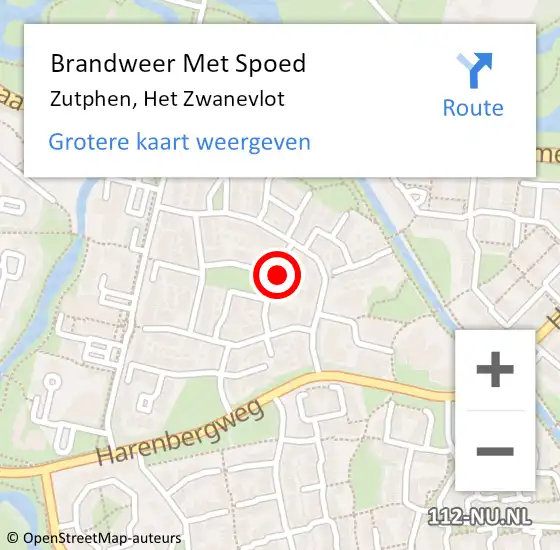 Locatie op kaart van de 112 melding: Brandweer Met Spoed Naar Zutphen, Het Zwanevlot op 15 maart 2021 15:54