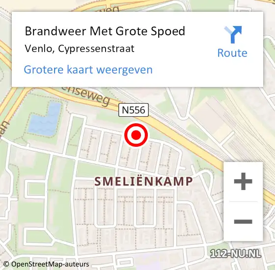 Locatie op kaart van de 112 melding: Brandweer Met Grote Spoed Naar Venlo, Cypressenstraat op 15 maart 2021 16:49