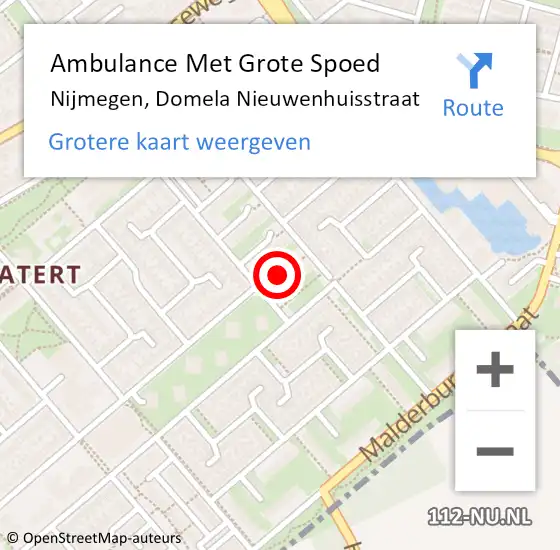 Locatie op kaart van de 112 melding: Ambulance Met Grote Spoed Naar Nijmegen, Domela Nieuwenhuisstraat op 15 maart 2021 18:31