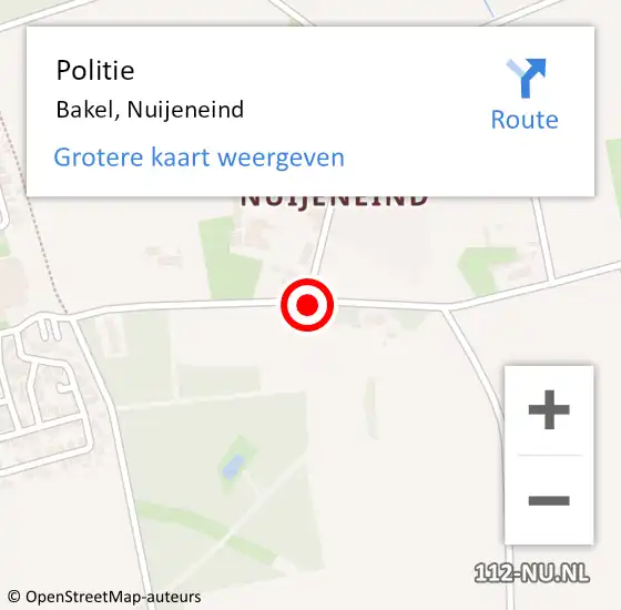 Locatie op kaart van de 112 melding: Politie Bakel, Nuijeneind op 16 maart 2021 00:37