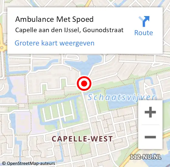 Locatie op kaart van de 112 melding: Ambulance Met Spoed Naar Capelle aan den IJssel, Gounodstraat op 16 maart 2021 01:36