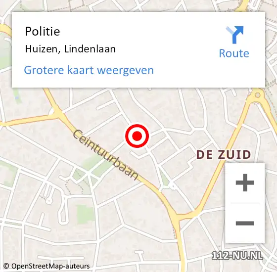 Locatie op kaart van de 112 melding: Politie Huizen, Lindenlaan op 16 maart 2021 01:50