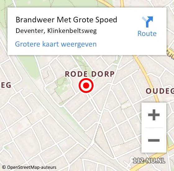 Locatie op kaart van de 112 melding: Brandweer Met Grote Spoed Naar Deventer, Klinkenbeltsweg op 16 maart 2021 04:34