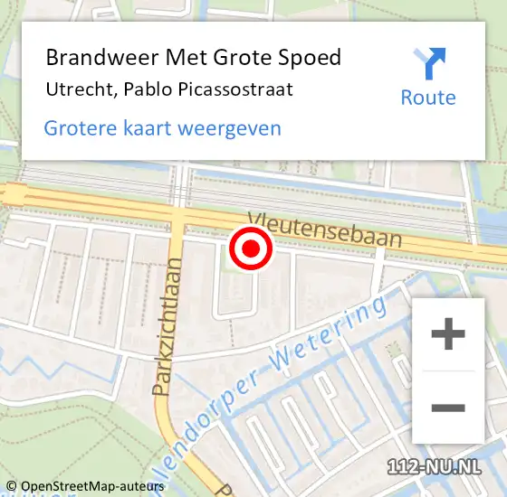 Locatie op kaart van de 112 melding: Brandweer Met Grote Spoed Naar Utrecht, Pablo Picassostraat op 16 maart 2021 05:46