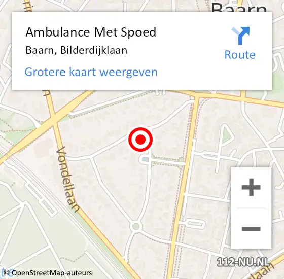 Locatie op kaart van de 112 melding: Ambulance Met Spoed Naar Baarn, Bilderdijklaan op 5 juni 2014 01:42