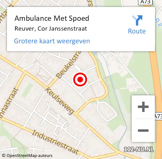 Locatie op kaart van de 112 melding: Ambulance Met Spoed Naar Reuver, Cor Janssenstraat op 4 oktober 2013 06:07